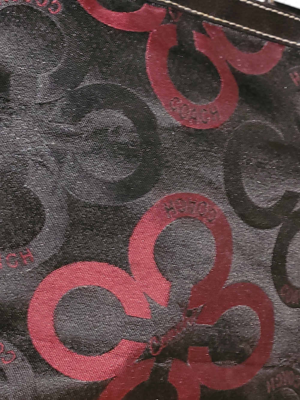 Coach Black Canvas Tote with Burgundy Signature 'C' Pattern - Picture 6 of 13
